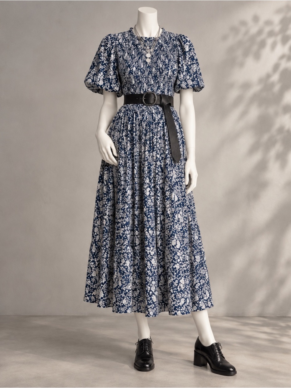J Crew Liberty Fabric Smocked Puff Sleeve Dress Navy Summer Bloom Floral Midi 3X